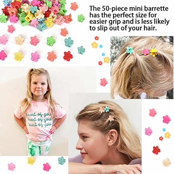 MODSIGHT Mini Hair Claw Clips for Girls, 50 Pcs Cute Flower Hair Claw with Box, Plastic Non-Slip Small Jaw Clips for Girls Baby Toddler Kids (Colorful) - Image 2
